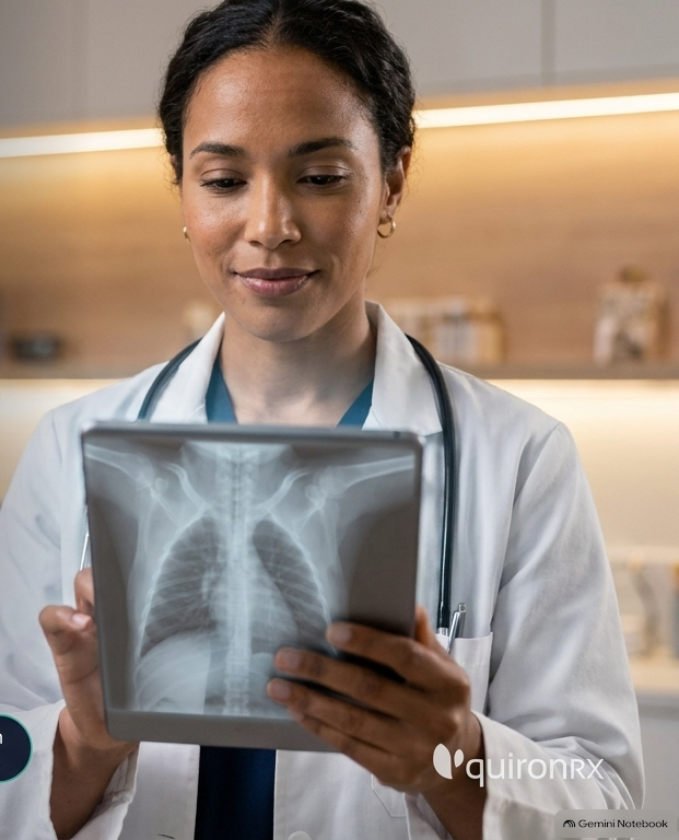 Profesional veterinaria revisando una radiografía